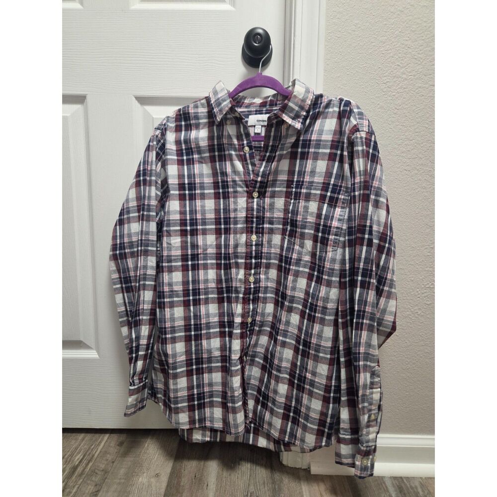 Sonoma Goods for Life Men's Long Sleeve Plaid Button Down Shirt Burgundy Navy L
